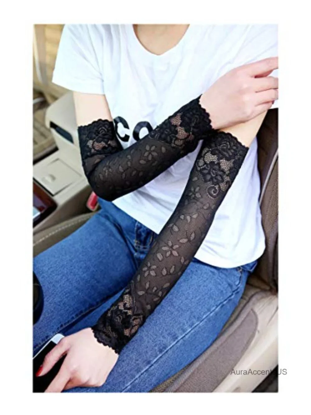 3 Pairs 38cm UV Protection Lace Arm Sleeves Fingerless Summer Driving Gloves